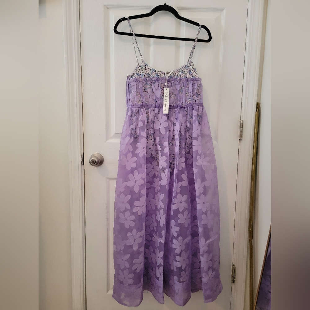 NWT For Love & Lemons Purple Villegas Mesh Dress Size S - Picture 4 of 9